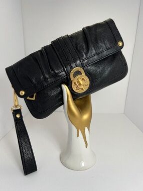 Steven By Steve Madden Black Leather Clutch With Toggle Closure